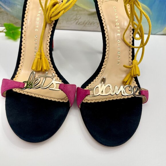 Charlotte Olympia Lets Dance Suede Heeled Sandals in Black Multi Size 36.5 - Picture 14 of 14